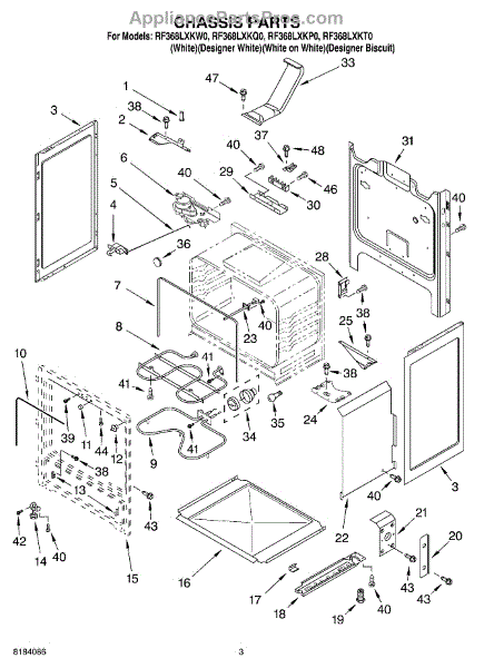 Parts for Whirlpool RF368LXKQ0: Chassis Parts - AppliancePartsPros.com