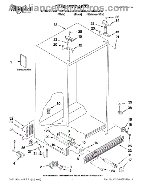 Parts for Whirlpool ED5VHEXVB03: Cabinet Parts - AppliancePartsPros.com