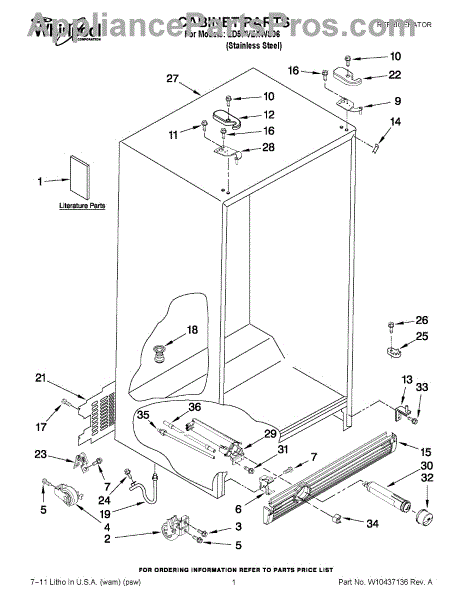 Parts For Whirlpool Ed5pvexws06: Cabinet Parts - Appliancepartspros.com