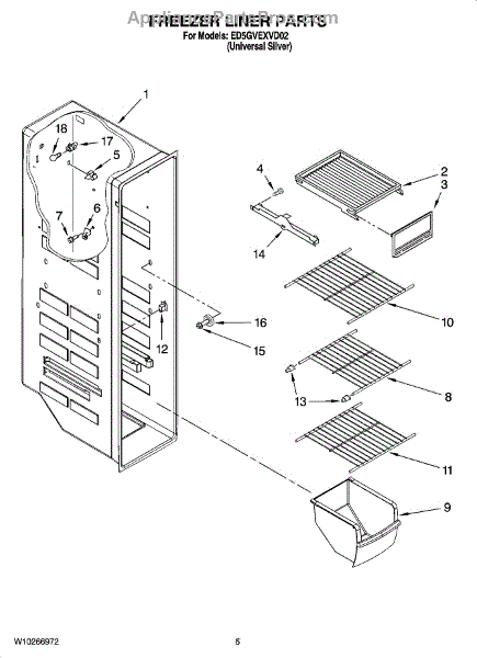 Parts for Whirlpool ED5GVEXVD02: Freezer Liner Parts ...