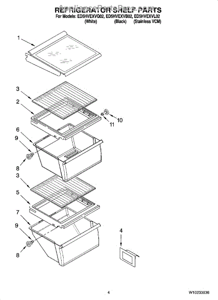 Parts for Whirlpool ED5HVEXVB02: Refrigerator Shelf Parts ...