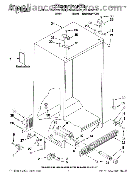 Parts for Whirlpool ED2KVEXVQ01: Cabinet Parts - AppliancePartsPros.com