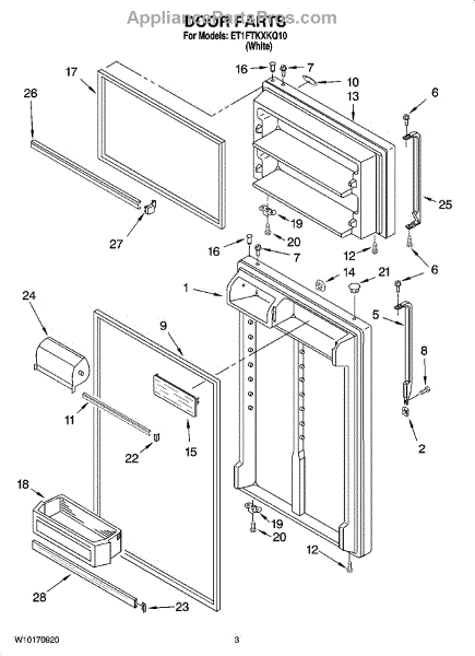 Parts for Whirlpool ET1FTKXKQ10: Door Parts - AppliancePartsPros.com