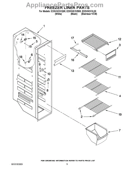 Parts for Whirlpool ED5VHEXVQ00: Freezer Liner Parts ...