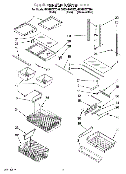 Parts for Whirlpool GX5SHDXTQ00: Shelf Parts - AppliancePartsPros.com