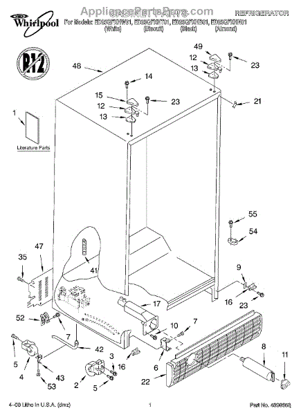 Parts for Whirlpool ED25QFXHT01: Cabinet, Literature Parts ...