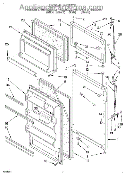 Parts for Whirlpool ET14NKXEW00: Door, Lit / Optional Parts