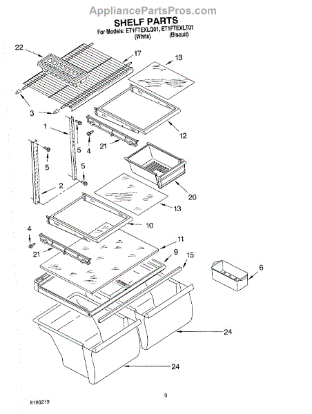 Parts for Whirlpool ET1FTEXLQ01: Shelf, Optional Parts ...