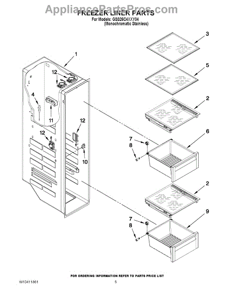 Parts for Whirlpool GSS26C4XXY04: Freezer Liner Parts ...
