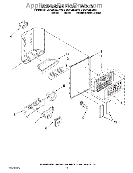 Parts for Whirlpool GSF26C5EXY02: Dispenser Front Parts ...