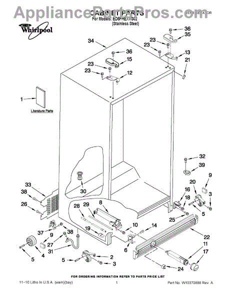 Parts For Whirlpool Ed5fhexvs02: Cabinet Parts - Appliancepartspros.com