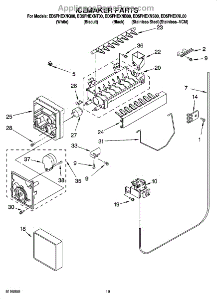 Parts for Whirlpool ED5FHEXNS00: Icemaker Parts, Optional Parts ...