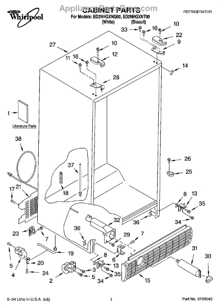 Parts For Whirlpool Ed2nhgxnt00: Cabinet Parts - Appliancepartspros.com