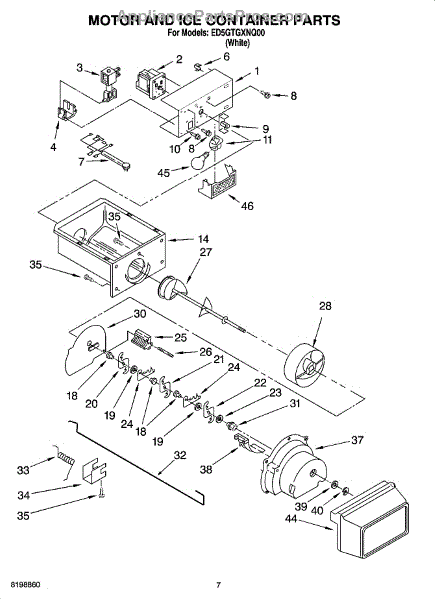 Parts for Whirlpool ED5GTGXNQ00: Motor and Ice Container Parts ...