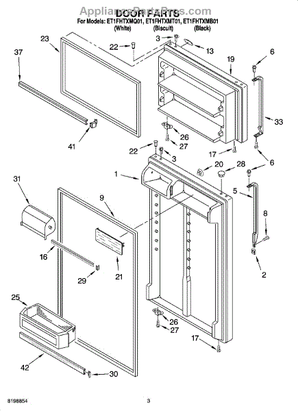 Parts for Whirlpool ET1FHTXMQ01: Door Parts - AppliancePartsPros.com