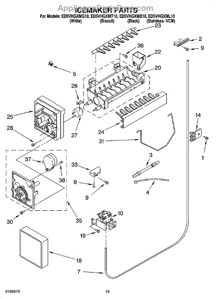 Parts for Whirlpool ED5VHGXML10: Icemaker Parts, Parts Not Illustrated ...