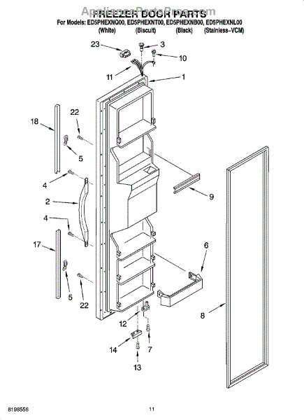 Parts for Whirlpool ED5PHEXNQ00: Freezer Door Parts ...