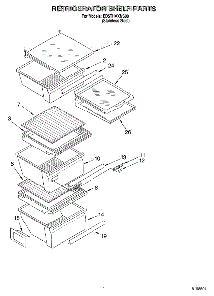 Parts for Whirlpool ED5THAXMS00: Refrigerator Shelf Parts ...