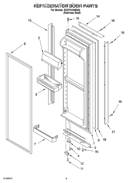 Parts for Whirlpool ED5THAXMS00: Refrigerator Door Parts ...