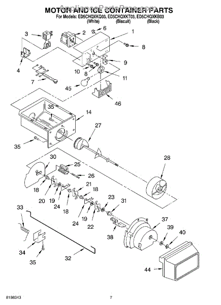 Parts for Whirlpool ED5CHQXKB03: Motor and Ice Container Parts ...