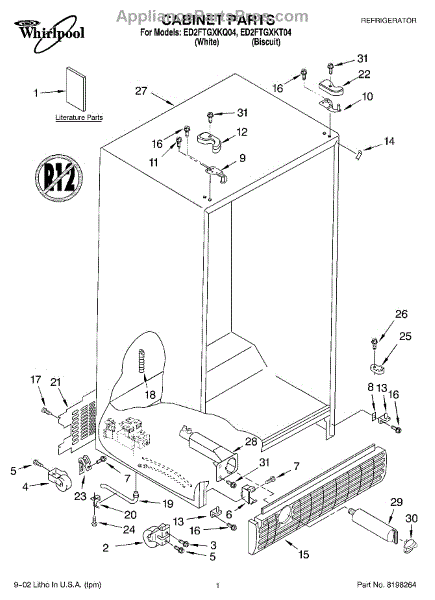 Parts for Whirlpool ED2FTGXKQ04: Cabinet, Literature Parts ...