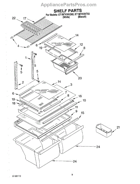 Parts for Whirlpool ET1MTKXKQ02: Shelf, Optional Parts ...