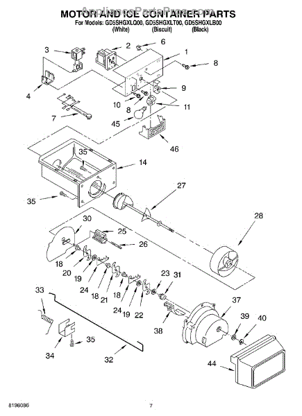 Parts for Whirlpool GD5SHGXLB00: Motor and Ice Container Parts ...