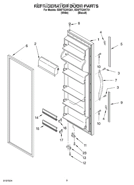 Parts for Whirlpool ED5FTGXKQ01: Refrigerator Door Parts ...