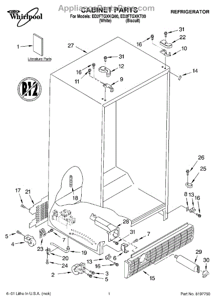 Parts for Whirlpool ED2FTGXKQ00: Cabinet, Literature Parts ...