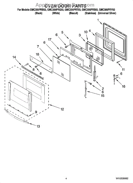 Parts for Whirlpool GMC305PRY03: Oven Door Parts - AppliancePartsPros.com