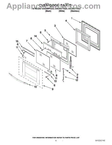 Parts for Whirlpool GSC309PVS02: Oven Door Parts - AppliancePartsPros.com