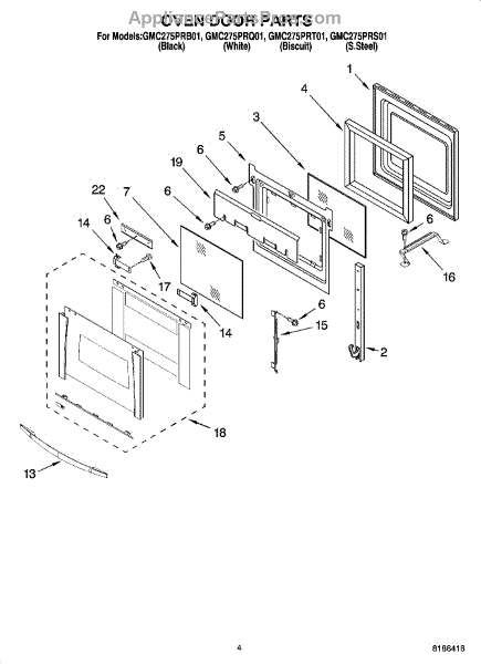 Parts for Whirlpool GMC275PRS01: Oven Door Parts - AppliancePartsPros.com