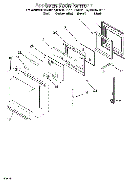 Parts for Whirlpool RBS305PDS17: Oven Door Parts - AppliancePartsPros.com