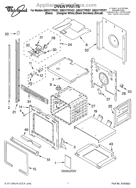 Parts for Whirlpool GBD277PDB7: Oven, Literature Parts ...