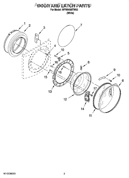 Parts for Whirlpool WFW8400TW03: Door and Latch Parts ...