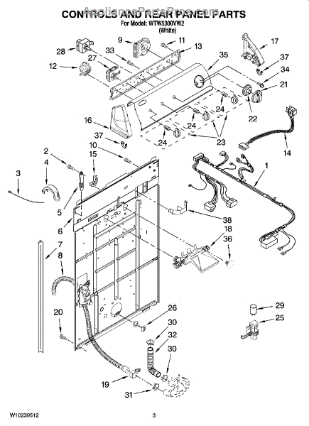 Parts For Whirlpool WTW5300VW2: Controls And Rear Panel Parts ...