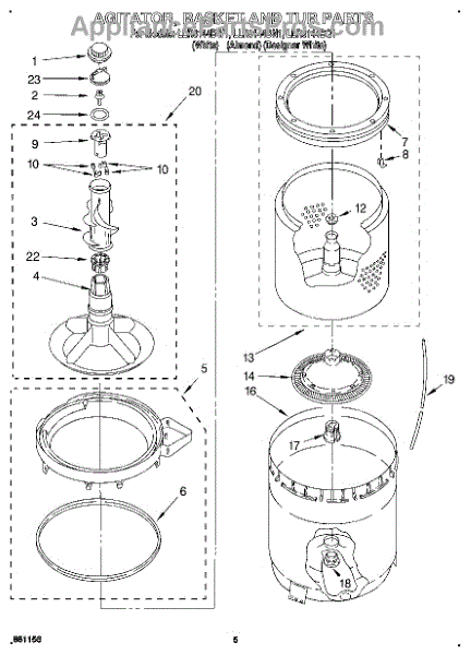 Parts for Whirlpool LLR6144BQ1: Agitator, Basket and Tub Parts ...