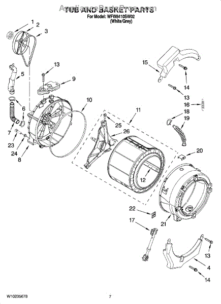 Parts for Whirlpool WFW8410SW02: Tub and Basket Parts, Optional Parts ...