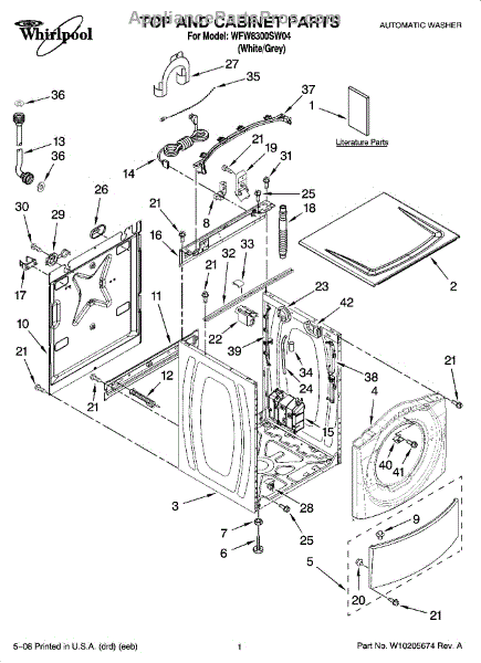 Parts for Whirlpool WFW8300SW04: Top and Cabinet Parts ...