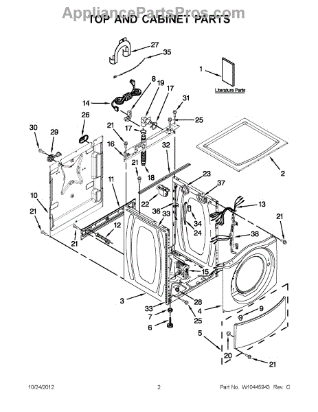 Parts for Whirlpool WFW9050XW03: Top and Cabinet Parts ...