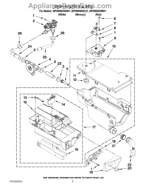 Parts for Whirlpool WFW9550WW01: Dispenser Parts - AppliancePartsPros.com