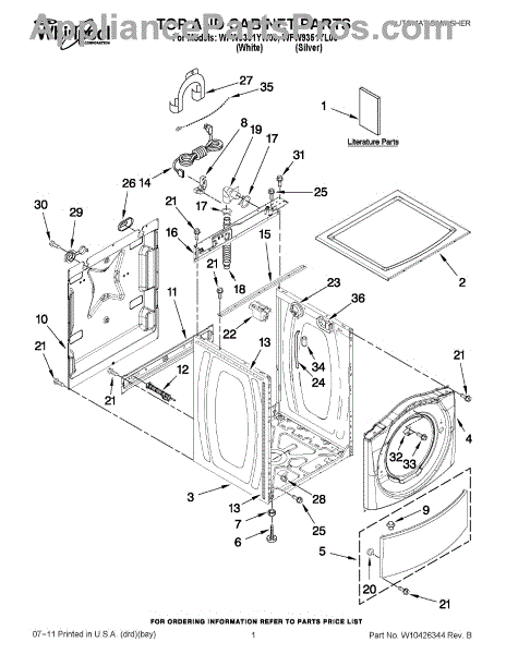 Parts for Whirlpool WFW9351YW00: Top and Cabinet Parts ...