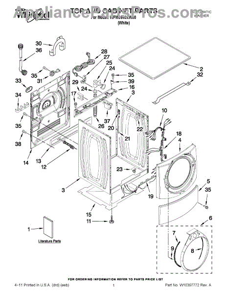 Parts for Whirlpool WFW9640XW00: Top and Cabinet Parts ...