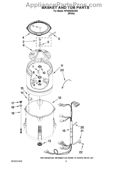 Parts for Whirlpool WTW5550XW0: Basket and Tub Parts ...