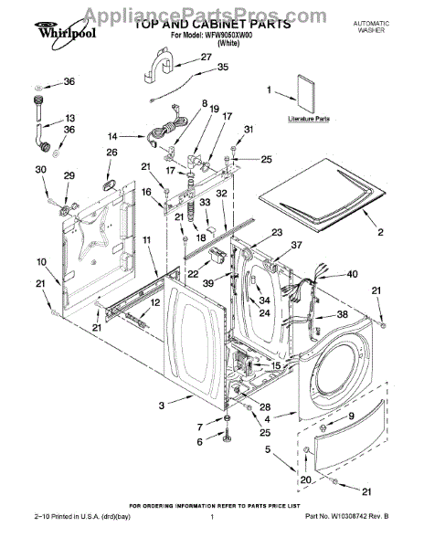 Parts for Whirlpool WFW9050XW00: Top and Cabinet Parts ...