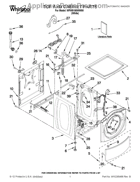 Parts for Whirlpool WFW9150WW00: Top and Cabinet Parts ...