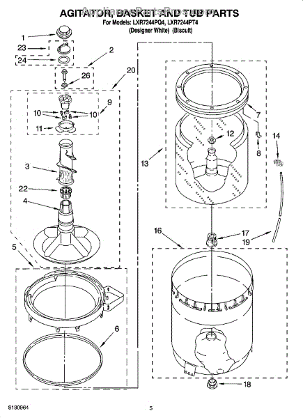 Parts for Whirlpool LXR7244PQ4: Agitator, Basket and Tub Parts ...