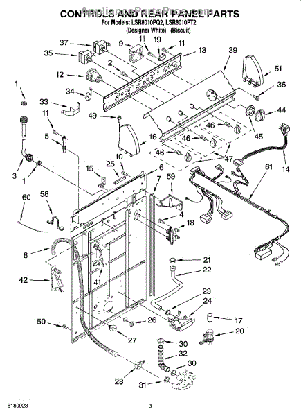 Parts for Whirlpool LSR8010PQ2: Controls and Rear Panel Parts ...