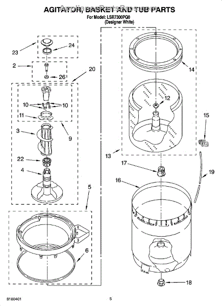 Parts for Whirlpool LSR7300PQ0: Agitator, Basket and Tub Parts ...
