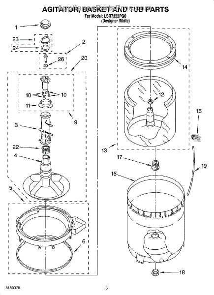 Parts for Whirlpool LSR7333PQ0: Agitator, Basket and Tub Parts ...